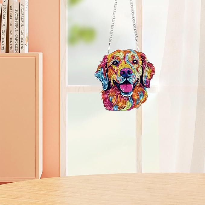 AiYuanzsh Diamond Art Painting Ornament 5D DIY Diamond Art Animal Dog Creative Design Handmade Acrylic Pendant Mosaic Making Kits by Number Kits Home Decoration Pendant