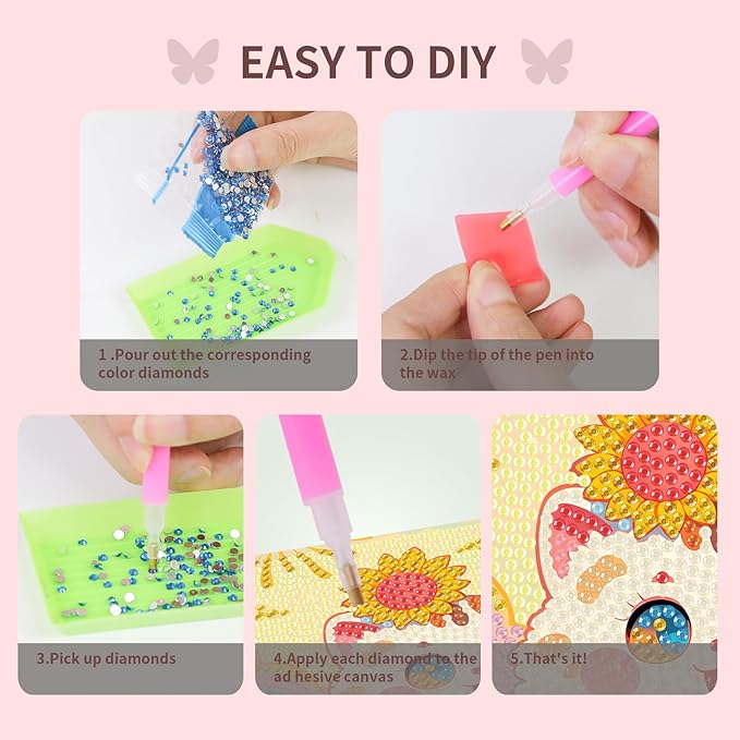 FlyingMage 5D Diamond Art Painting Kits with Wooden Frame, Cute DIY Diamond Art Mosaic Kits for Adults Women Teen, Kawaii Diamond Crafts Arts Full Drill Diamond Dots (Yellow Sunflower Cat)