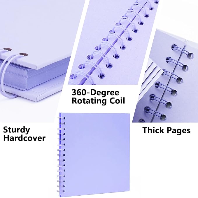 7X7 Inch DIY Scrapbook Photo Album, Kraft Blank Paper Scrap Book 40 Pages Memory Book for Wedding Family, Light Purple