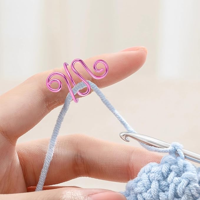 Juszok 3Pcs Handmade Crochet Tension Ring, Crochet Ring for Finger Crocheting，Yarn Tension Control Ring, Adjustable Companion Knitting Ring with Box Gifts for Crocheters Knitters Women (Purple)