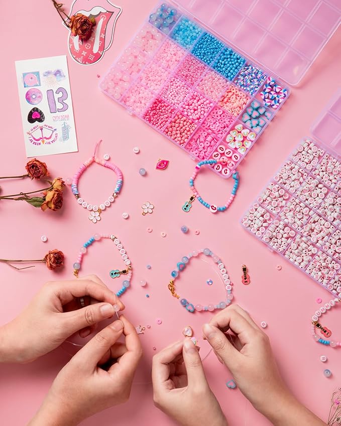 Goldwise Lover Themed Friendship Bracelet Kit for Fans, 2 Boxes Valentine’s Day Bracelet Making Kit with Clay, Glass, Seed Beads and Heart Charms, Inspired by 2019's Iconic Album, Birthdays Gifts