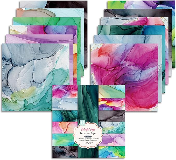 YASMEN Marble Patterned Scrapbook Paper Pad, 12x12 Single-Sided Cardstock Paper Pads for Card Making, Journals, Planner, DIY Envelopes, Greeting Cards, Gift Card, Decorative Art Craft -24 Sheets