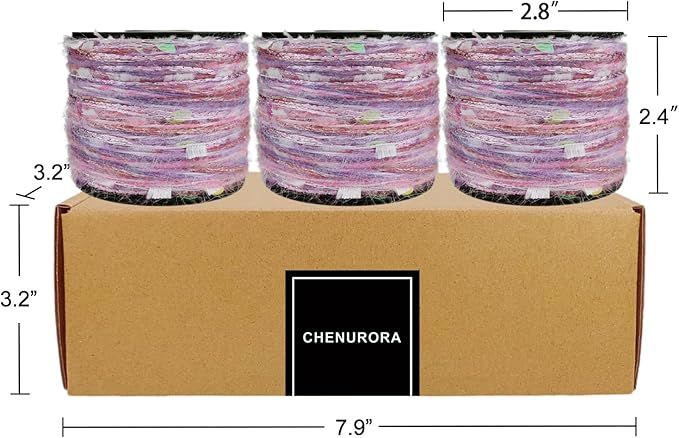 Artisanal Yarn Collection Multifiber Fancy Yarn with Silver Shimmering Threads & Iridescent Sequins for Knitting Crocheting Crafts DIY, Set of 3 Rolls (Lavender)