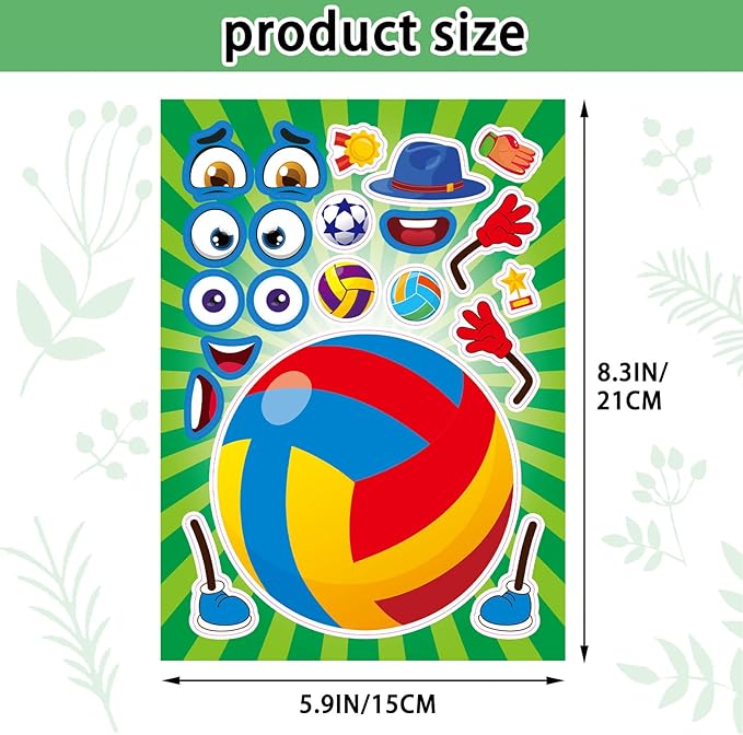 24 sheets 8.27''×5.9'' make your own sport ball stickers for kids toddlers, make a face stickers for kids party favors activities