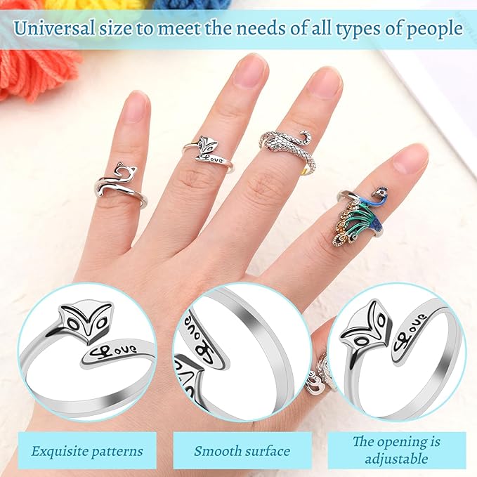 11 Pcs Crochet Ring, Adjustable Knitting Tension Rings, Finger Loop Yarn Rings Crochet Ring for Finger, Cat Guide Knitting Thimble, Faster Knitting Accessories for Mother Grandma