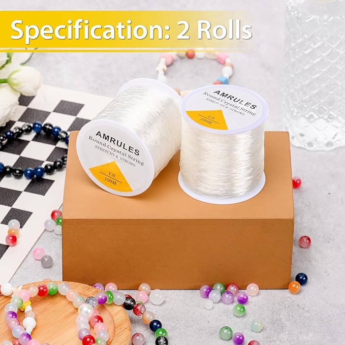 2 Rolls 1mm Elastic String for Bracelets, 656 Feet Crystal Stretchy String Clay Bead Cord for Bracelet Beading Necklace Jewelry Crafts Making, White