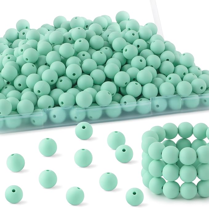 160Pcs 12mm Silicone Beads for Keychain Making Bracelet Necklace, Bulk Round Silicone Beads for Pens（Mint Green）