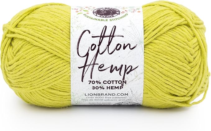 Lion Brand Yarn Cotton Hemp Soft, Durable Yarn for Crochet and Knitting, 1 Pack, Citron