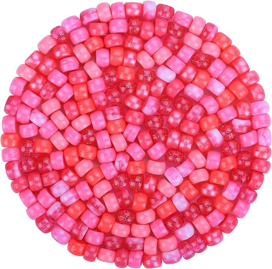 plastic pony beads for jewelry making, 1200 pieces, multi-color, 0.35 x 0.22 inch, diy craft beads for bracelets and hair braids (rose)