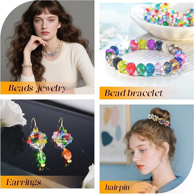 1500 Pcs Crystal Glass Beads for Jewelry Making – 12 Styles Bicone, Rondelle, Cube, Teardrop & 3mm Spacer Beads, DIY Bracelet Necklace Earring Craft Kit Random Colors(Multicolored)