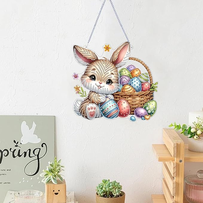 ARPADAMO Hanging Diamonds Art kit for Adult,DIY Easter Bunny Pendant Diamonds Painting Art Kit, 6.6x7.0 inch Acrylic Diamonds Painting Board Kit Ornament, Special Crystal Diamond Hanging Ornament