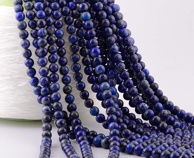 Natural Stone Beads 100pcs 6mm Lapis Lazuli Round Genuine Real Stone Beading Loose Gemstone Hole Size 1mm DIY Charm Smooth Beads for Bracelet Necklace Earrings Jewelry Making (Lapis Lazuli Blue, 6mm)