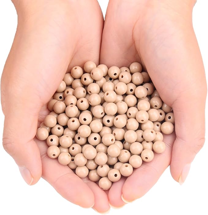 bonny boxx 1000pcs 6mm smooth light coffee round beads, plastic resin bubblegum balls chunky gumball beads for necklace and bracelet making, crafting supplies