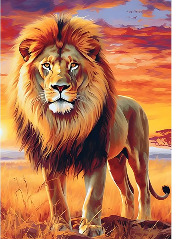 SENQAO Lion Diamond Painting Kits, Beast 5D Diamond Art Kits, Gem Art Painting with Diamonds Dots, Arts and Crafts for Beginners Adult Kids Wall Decor 12x16inch