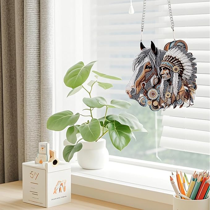 JZHYOAN HoDiamond Art Window Pendants Home Garden Wall Hanging Kits Acrylic Ornaments Craft Kits Crystal Art Diamond Painting Arts Hanging Kit Wind Chimes with Diamonds Cross Stitch Ornament