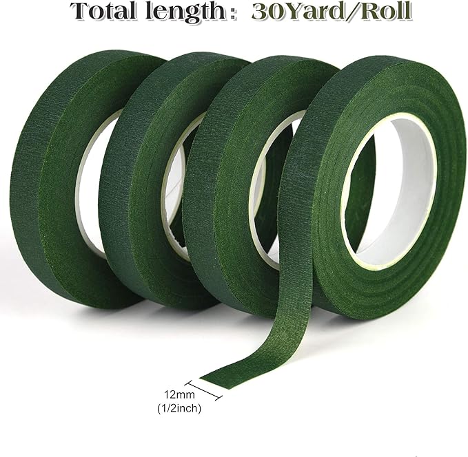 KUUQA 4 Rolls 1/2" Wide Dark Green Floral Tapes for Bouquet Stem Wrapping and Floral Crafts,Wedding Bouquet