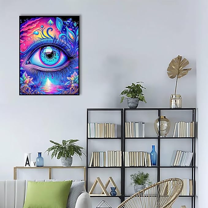 ijbnhd Diamond Art Kits for Adults, DIY Colorful Eye Diamond Painting Kits for Beginners, 5D Full Drill Round Eye Gem Art for Home Wall Decor 12X16in