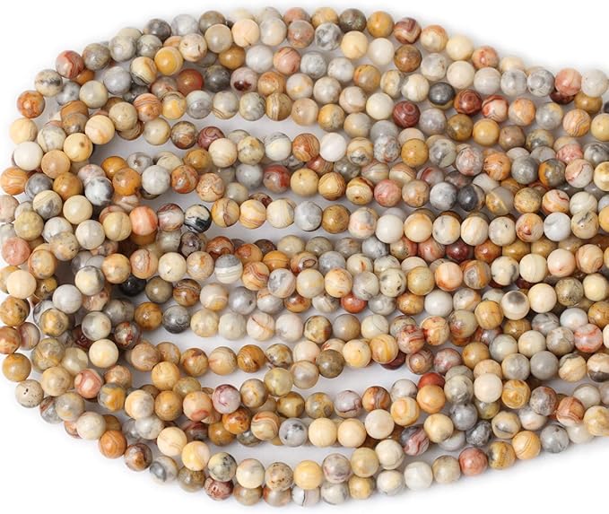 60PCS 6mm Natural Yellow Crazy Lace Agate Gemstone Round Loose Beads for Jewelry Making 1 Strand 15"