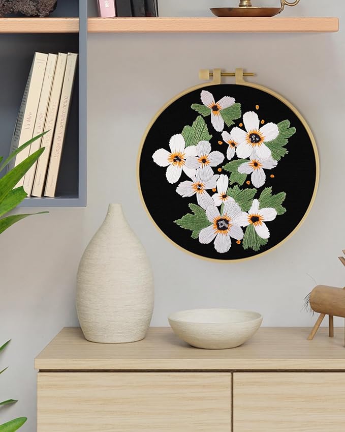 ERKOON Embroidery Kit for Beginners, Flower Cross Stitch Set Include Embroidery Cloth Hoops Threads for Craft Lover Hand Stitch with Embroidery Skill Techniques (Wildflowers)