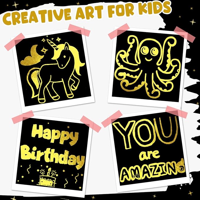 ZMLM Easter Basket Stuffers for Kids, 165 Rainbow Scratch Paper Art Notes: Easter Crafts for Kids Ages 4-8, Gifts Girls Boys Toys Classroom Prizes for Students School Activity(Gold)