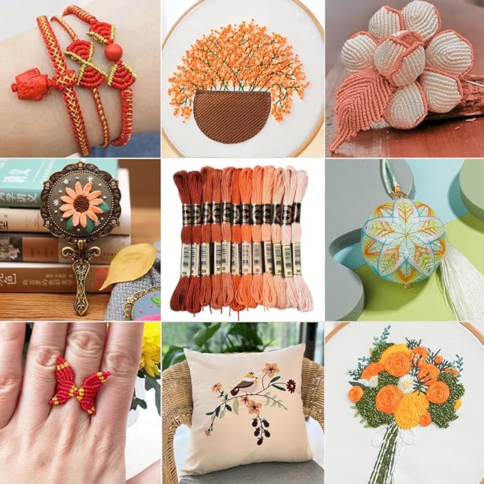 12 Skeins 6 Ply Variegated Embroidery Floss Orange Gradient Crewel Friendship Bracelet String Bulk Cross Stitch Floss Yarn Thread Bulk for Jewelry Making Hand Sewing Stitching Crafts DIY