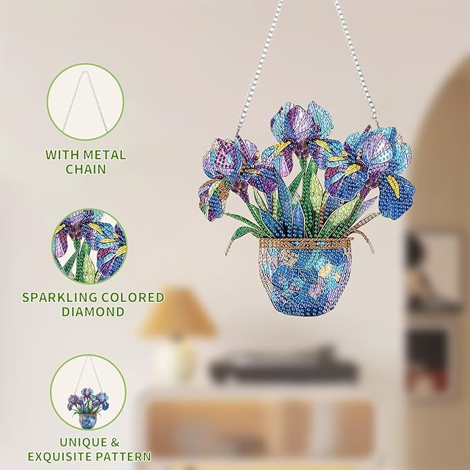AIBOERL Diamond Art Hanging Kit for Adult,Special Shaped Rhinestone,Double Sided 5D DIY Acrylic Diamond Art Painting Window Pendants Home Garden Wall Hanging Kits Hanging Ornament (Flower)