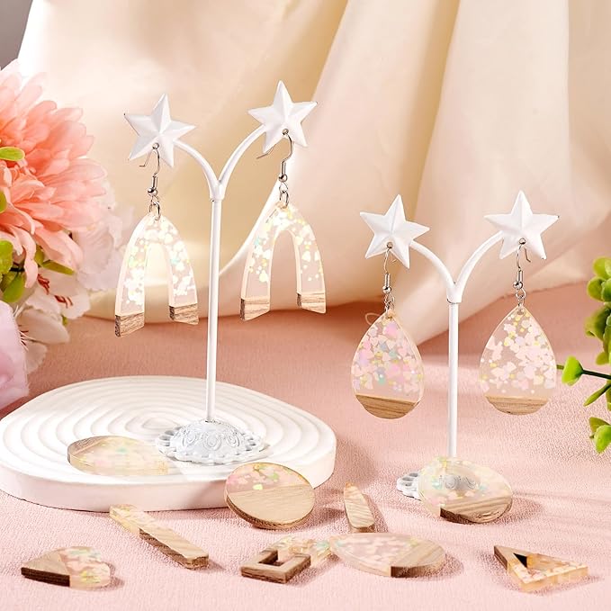 Beadthoven 20pcs/10 Pairs Resin Wood Charms DIY Earrings Pendants Pastel Color Sequin Resin Charms Mix Shape Wood Pieces for Statement Earrings Jewelry Making Necklace Ornaments DIY Supplies