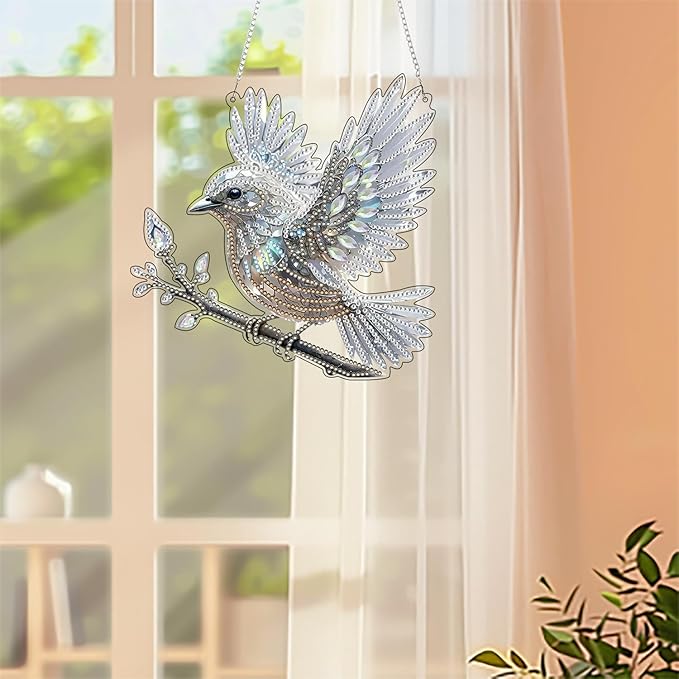 ARPADAMO Hanging Diamonds Art kit for Adult,DIY Bird Pendant Diamonds Painting Art Kit, 7.8x7.8 inch Acrylic Diamonds Painting Board Kit Ornament, Special Crystal Diamond Hanging Ornament
