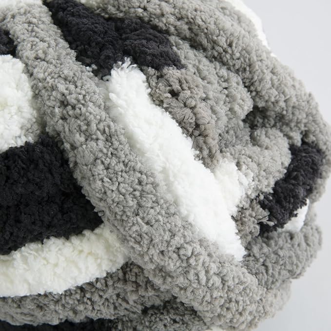 HOMBYS Chunky Tie Dye Mix Chenille Yarn for Hand Knitting, Super Bulky Jumbo Yarn for Crocheting, 3/4" Thick Soft Plush Yarn for Blankets, 8 Skein Pack (26 yds / 7.5 oz Each) Black White Grey