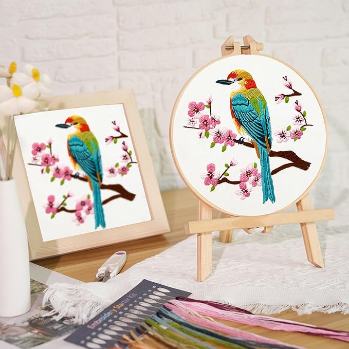 MAMUNU Embroidery Kit for Beginners Adults, Cross Stitch Kits, Stamped Cross Stitch Kits, Hummingbird and Flower Embroidery Kit with Printed Embroidery Cloth, Embroidery Hoop, Color Threads and Tools