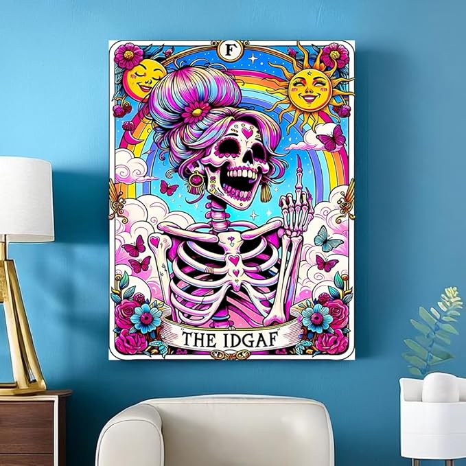 Axquilon Skull Diamond Art Kits for Adults, Skeleton Diamond Painting Kits for Adults, The IDGAF 5D DIY Paint by Diamond Round Full Drill Home Wall Decor Gift 12x16In