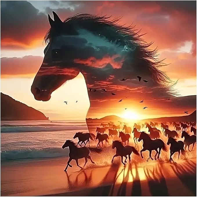 Paint by Numbers for Adult, Horse Paint by Numbers Kit for Adults Beginners, DIY Acrylic Oil Painting Kits with Brushes for Home Wall Decor 16x16Inch