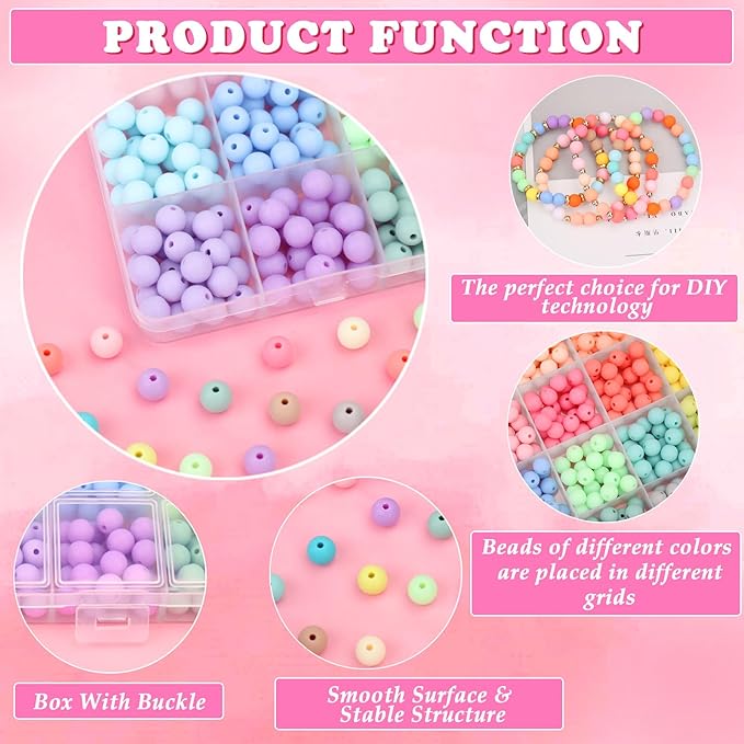600Pcs 8mm Candy Color Matte Acrylic Round Beads, 24 Colors Assorted Plastic Bubble Gum Beads with Hole Loose Beads Bulk for Bracelets Necklace Jewelry Making DIY Crafts