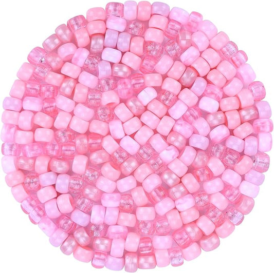 Plastic Pony Beads for Jewelry Making, 1200 Pieces, Multi-Color, 0.35 x 0.22 inch, DIY Craft Beads for Bracelets and Hair Braids (Pink)