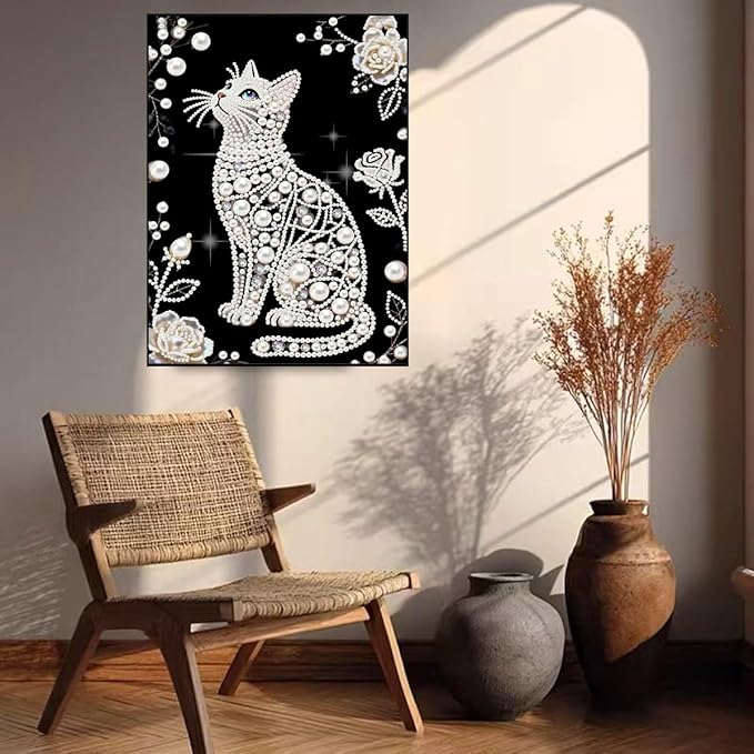 GEMFAMILY Cat Diamond Art Kits for Adults,DIY Animal Special Shaped Pearl Diamond Painting Kit for Beginners, 5D Diamond Painting Gem Art for Home Wall Decor 12 X 16 Inch