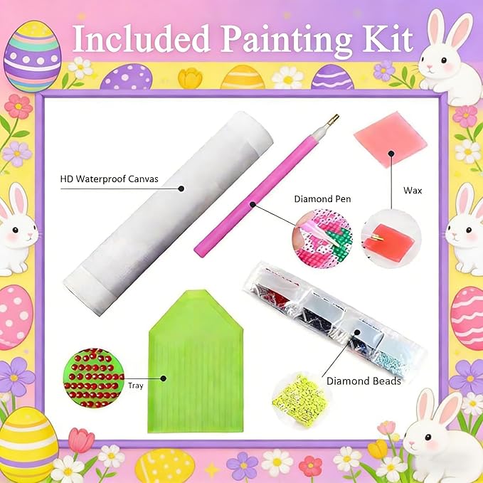 Gemozaic Easter Diamond Painting Kits for Adults, Easter Bunny Diamond Art Kits for Adults, Rabbit Gem Painting Kit for Adult for Gift Home Wall Decor, 12x16 Inch