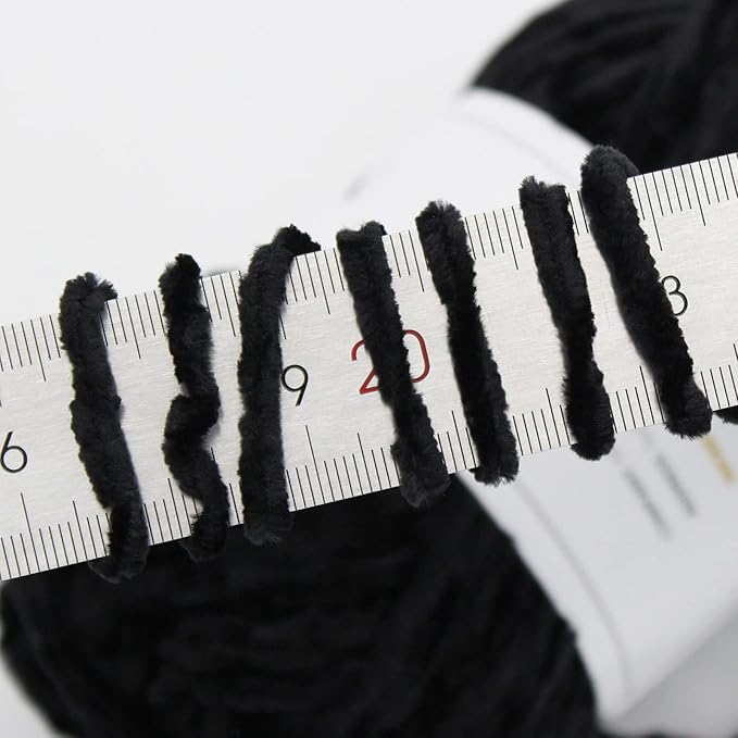 NICEEC 2 Skeins Soft Chenille Yarn Blanket Yarn for Knitting Fancy Yarn for Crochet Weaving DIY Craft Total Length 2×255m (2×279yds, 2×150g)_Black