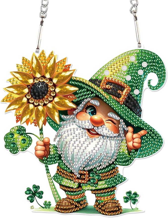 AiYuanzsh Diamond Art Painting Pendant Kits St Patrick's Day Gnome 5D Diamond Painting Art Hanging Kit DIY Diamond Crystal Window Pendant Kit for Adults Gift Wall Home Decoration