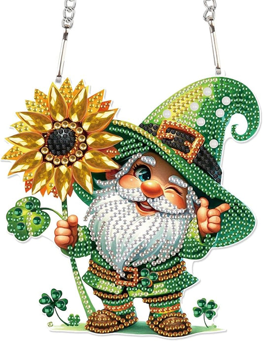 AiYuanzsh Diamond Art Painting Pendant Kits St Patrick's Day Gnome 5D Diamond Painting Art Hanging Kit DIY Diamond Crystal Window Pendant Kit for Adults Gift Wall Home Decoration