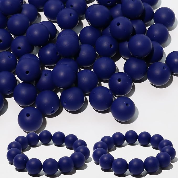 120pcs Richbunnys 15mm Bulk Silicone Beads for Pens and Keychain Making,Large Bead for Necklace and Bracelets Making,Assorted Rubber Beads Set(Navy Blue)