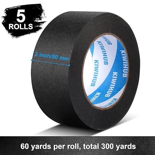 Black Painters Tape,2" x 60 Yards x 5 Rolls (300 Yards Total) - Medium Adhesive Masking Tape for Painting,Labeling,DIY Crafting,Decoration and School Projects