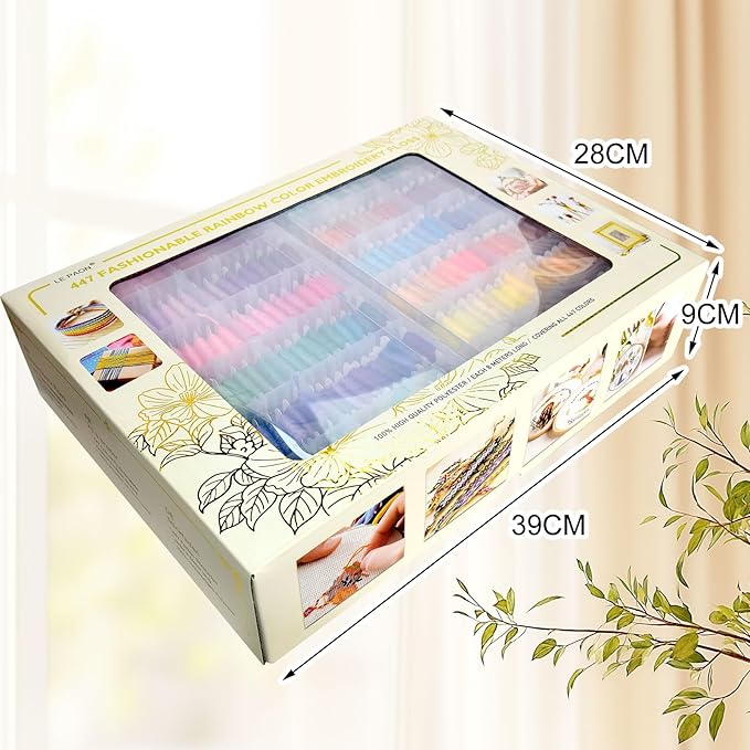 Embroidery Floss 447 Pre-Wound Threads on bobbins Fashionable Rainbow Color Friendship Bracelet String Cross Stitch Embroidery Thread, Craft Floss with Organizer Storage Box