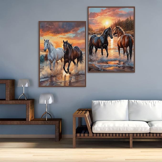 Meothan 2 Pack Diamond Painting Kits for Adults, 5D DIY Horse Diamond Art Kits for Adults Full Drill Round Paint Diamond Dots Gems Art Crafts Painting Kits for Home Wall Decor 12x16Inch Animals