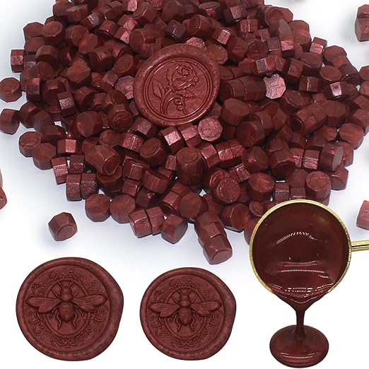 250pcs Burgundy Wax Seal Beads, Andotopee Premium Metallic Wine Red Sealing Wax Pellets for Stamp Seals, Wedding Invitations, Letter Envelopes, Scrapbook DIY Crafts & Formal Documents