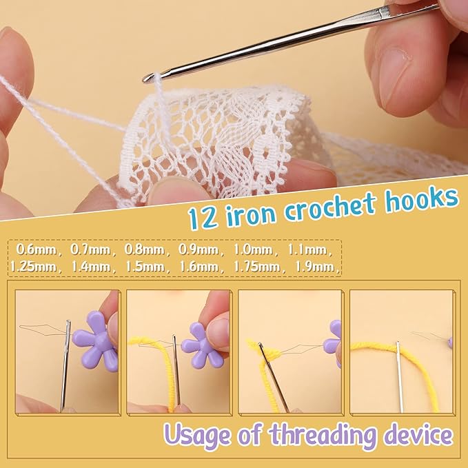 IMZAY 110 Pcs Crochet Hooks Set, Crochet Needles Set, Crochet Hooks Kit with Storage Case, Ergonomic Knitting Needles Stitch Marker DIY Hand Knitting Craft Art Tools for Beginners, Yellow