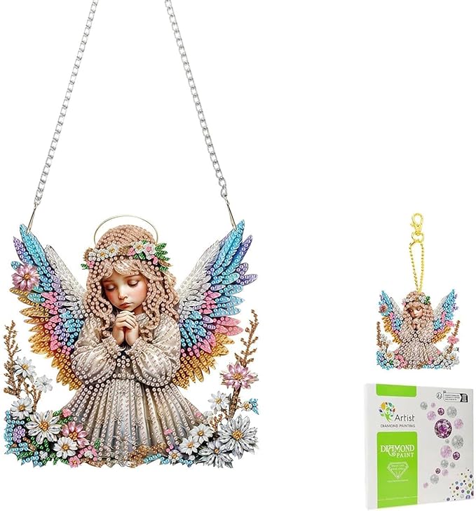 Masendp Easter Diamond Painting Hanging Decoration Kit, DIY Angel Special-Shaped Rhinestone Window Hanging Kit, Suitable for Home and Garden Wall Decor Gifts