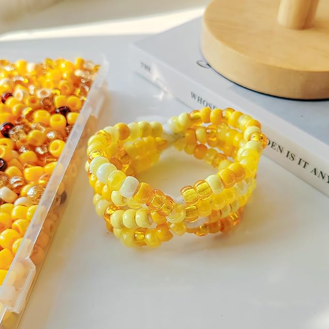 plastic pony beads for jewelry making, 1200 pieces, multi-color, 0.35 x 0.22 inch, diy craft beads for bracelets and hair braids (yellow)