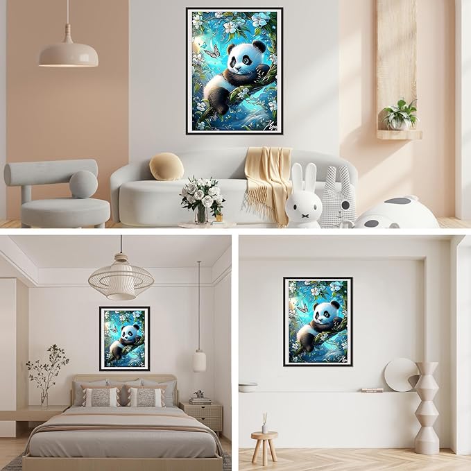 SENQAO Panda Diamond Painting Kits for Adults DIY 5D Diamond Art Paint with Round Diamonds Full Dril Gem Art Flower Panda Painting Kit for Home Wall Decor Gifts 12x16inch