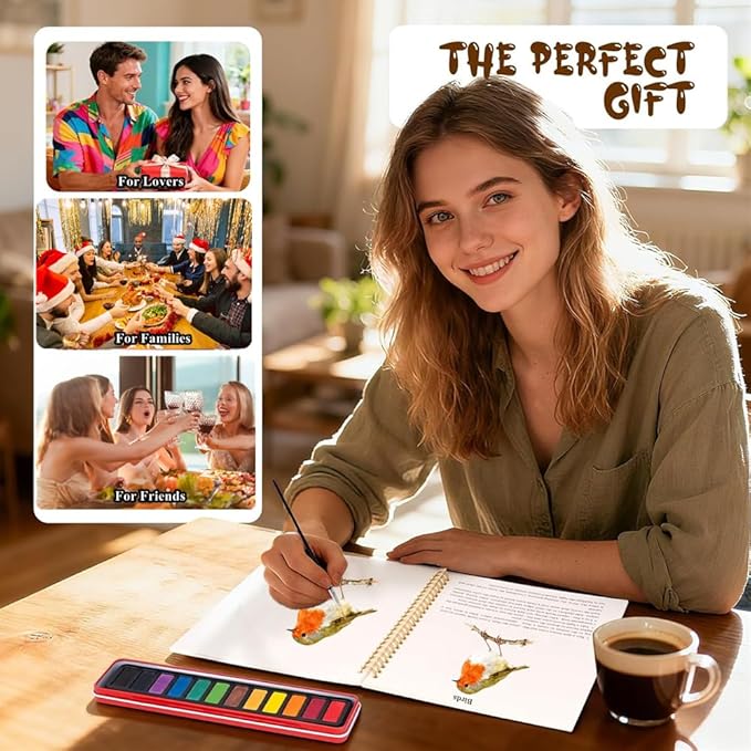 Watercolor Workbooks Coloring Book Beginner Friendly Painting Kit Easy Nature Scenes Paint Set Art Crafts for Creative Exploration Gift for Adults (Winter, Without Palette)