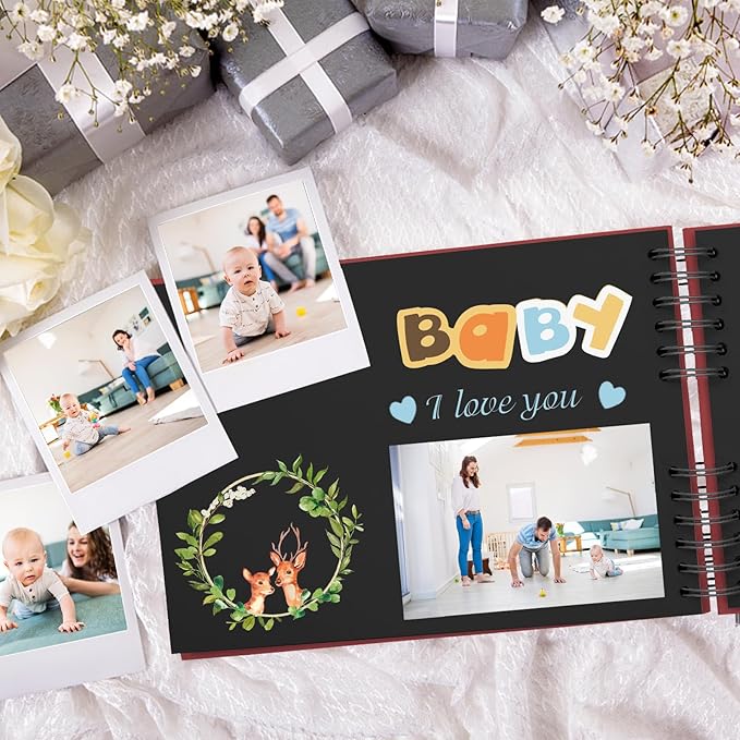 EVNEED 11.5 x 8.5 Inch Scrapbook Photo Album,Wedding Guest Book Anniversary Memory Scrapbooking,Wedding Photo Album with DIY Accessories Kit for Craft Paper DIY,80 Pages (40 Sheets),Red